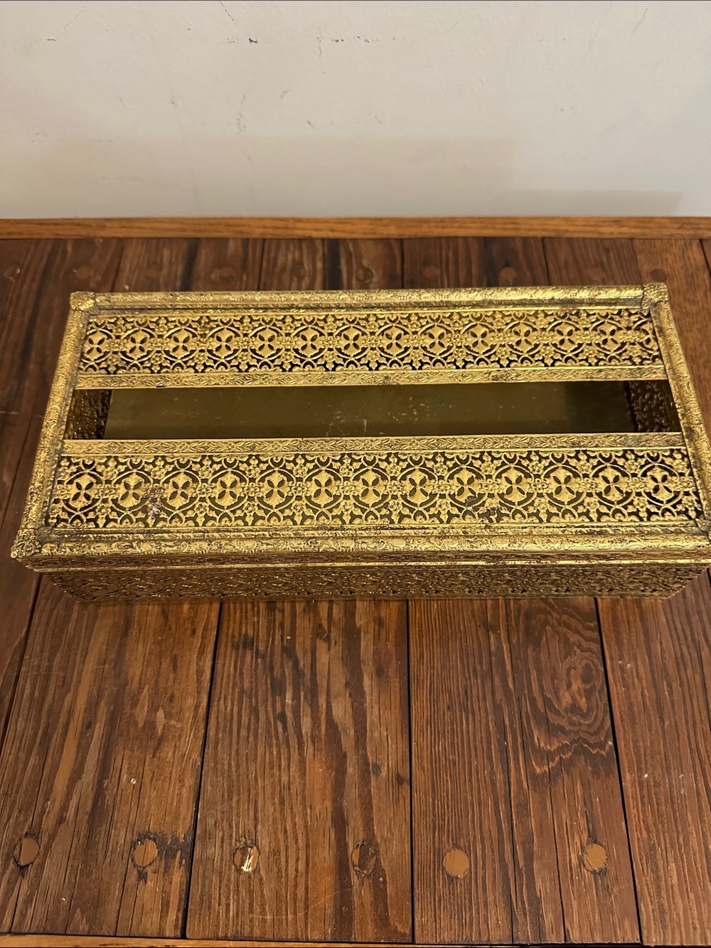 Hollywood Regency Ornate Gold Tissue Box Cover - Decorative Vanity Tray